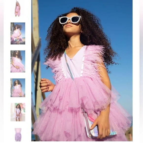 LOLA & the boys pink size 6-7 Feathered Tulle Dress - Picture 1 of 3